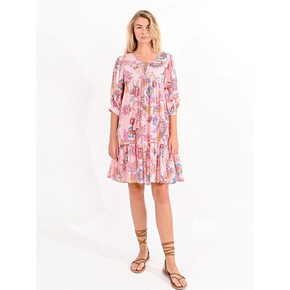 Molly Bracken Pink Floral Tiered Mini Dress